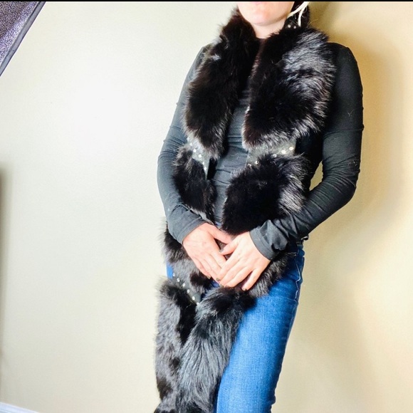 Vintage Couture • REAL Black Fox Fur Stole / Scarf - Picture 8 of 8
